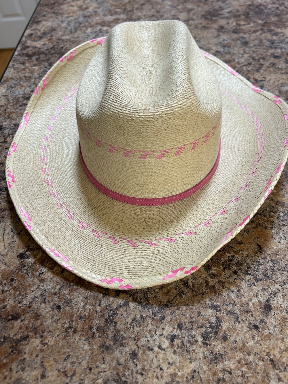 Straw Cowboy Hat with Pink Trim - Kids